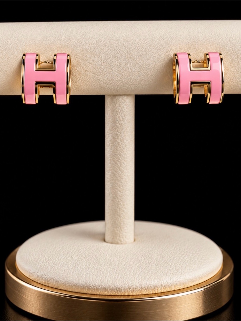 Pink H Hoop Earrings - Gold Accent